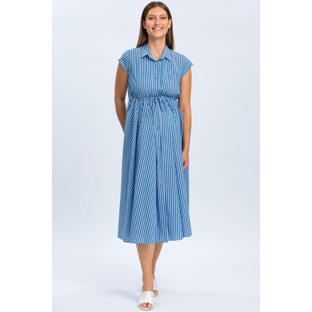 CELESTE - Abito Chemisier Premaman e Allattamento in Cotone Blu a Righe