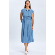 CELESTE - Abito Chemisier Premaman e Allattamento in Cotone Blu a Righe