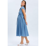 CELESTE - Abito Chemisier Premaman e Allattamento in Cotone Blu a Righe