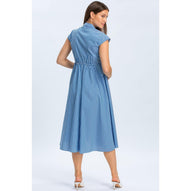 CELESTE - Abito Chemisier Premaman e Allattamento in Cotone Blu a Righe