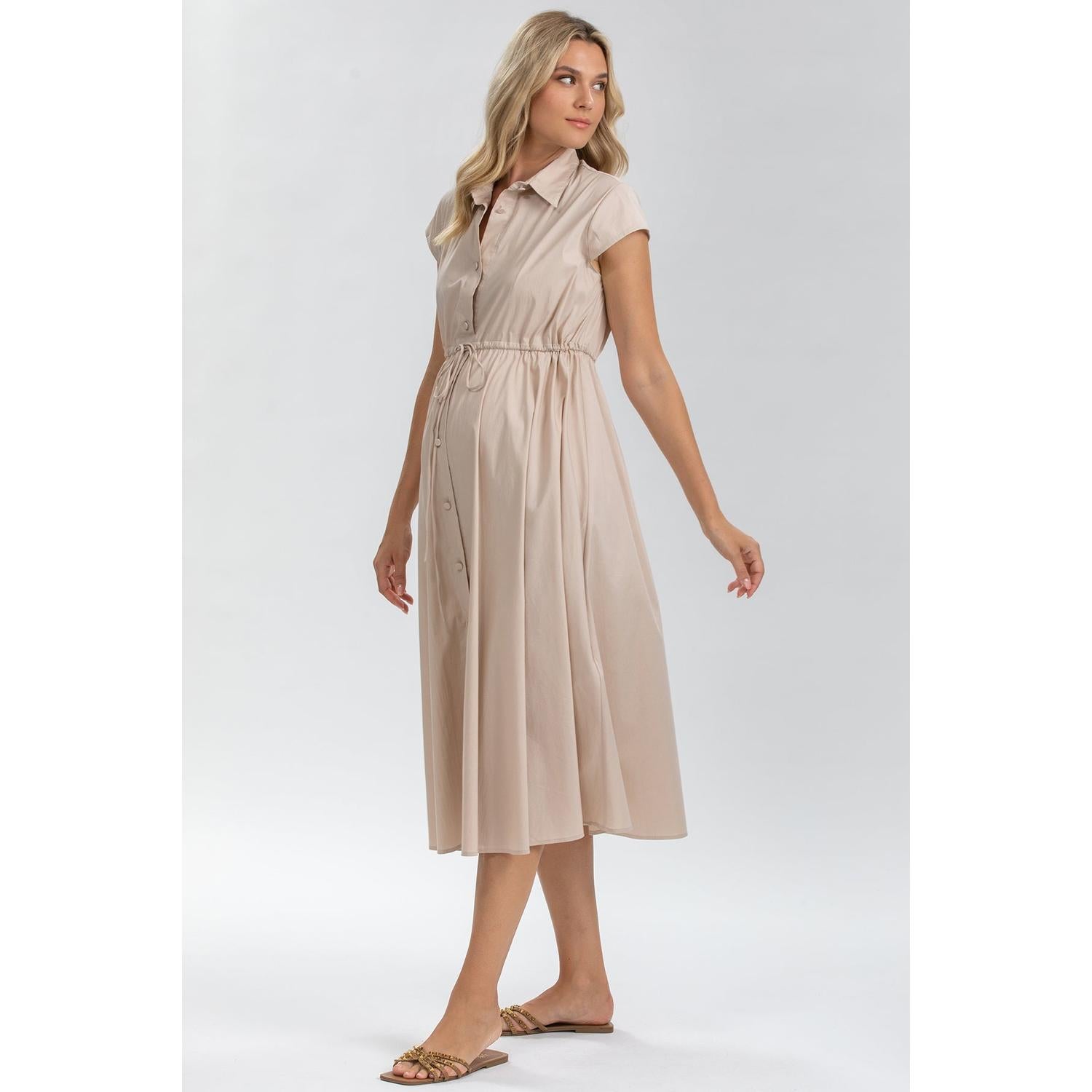 CELESTE - Abito Premaman e Allattamento in Cotone Beige