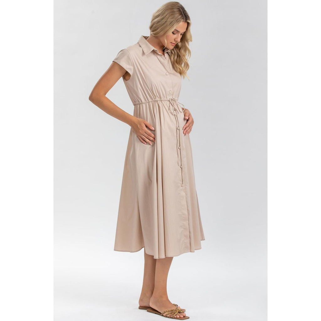 CELESTE - Abito Premaman e Allattamento in Cotone Beige