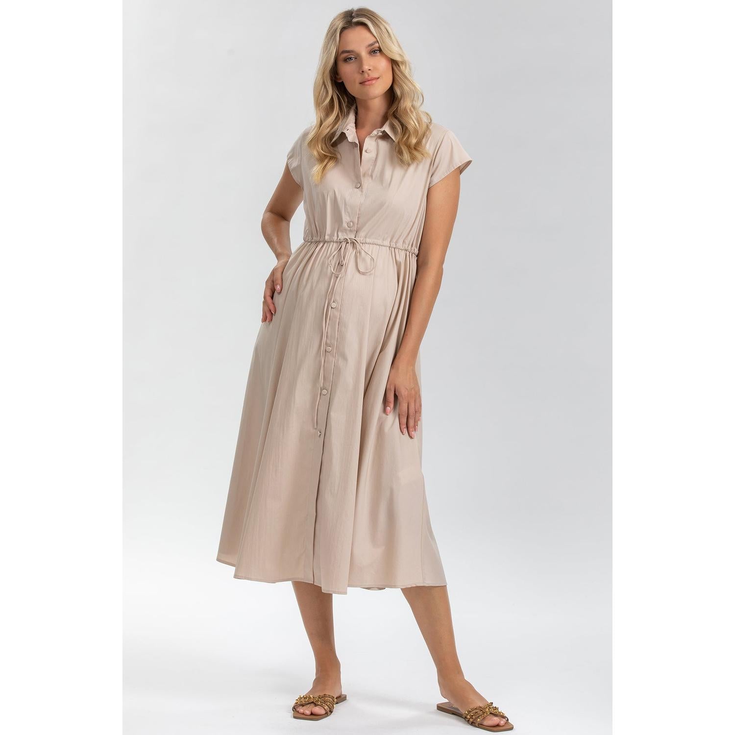 CELESTE - Abito Premaman e Allattamento in Cotone Beige