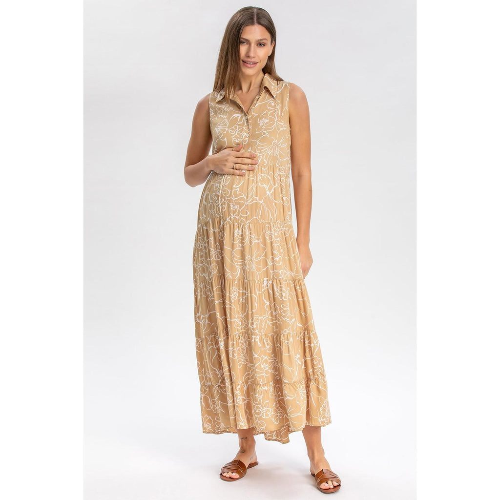 CLARA QD51 - Maxi Premaman Abito Smanicato con Stampa