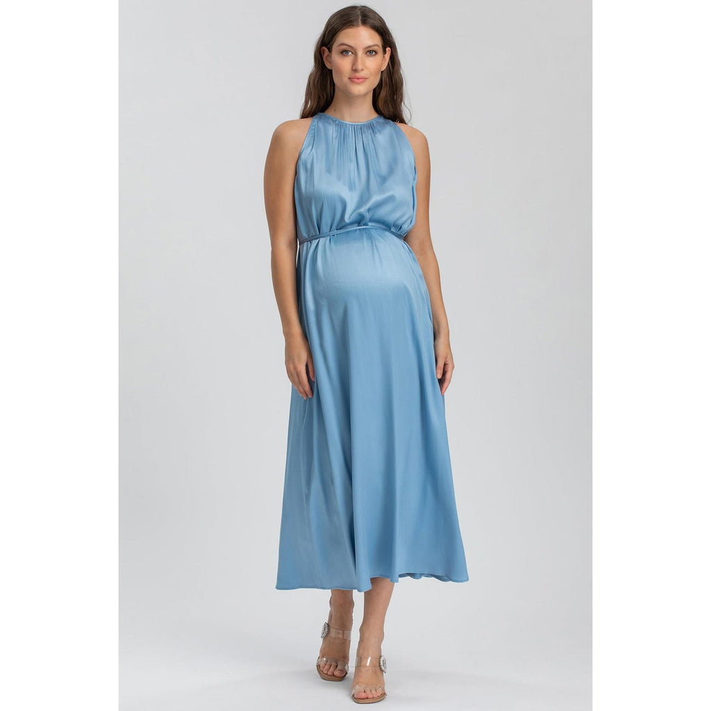 CLARISSA - Maxi Abito Premaman Azzurro Cielo con Cintura Rimovibile
