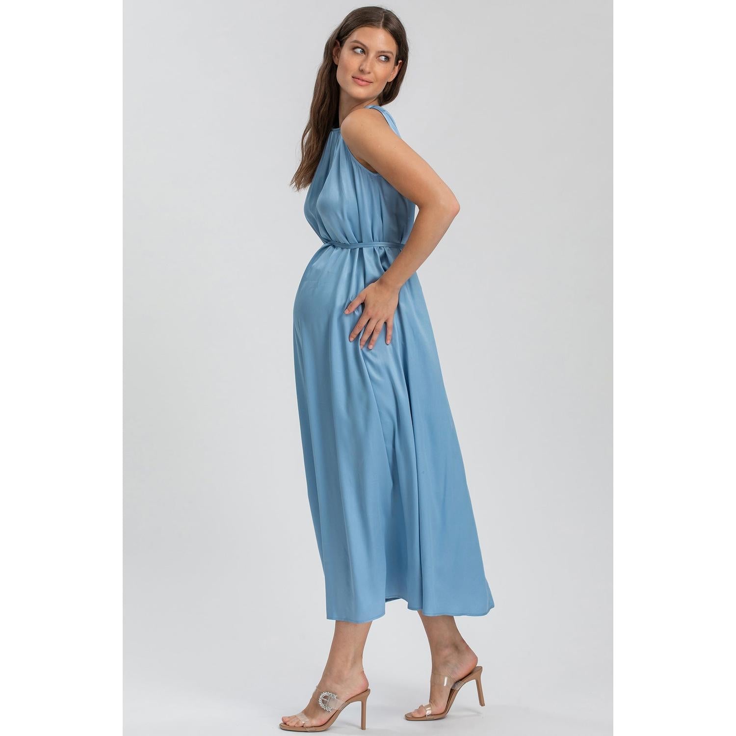 CLARISSA - Maxi Abito Premaman Azzurro Cielo con Cintura Rimovibile