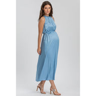 CLARISSA - Maxi Abito Premaman Azzurro Cielo con Cintura Rimovibile