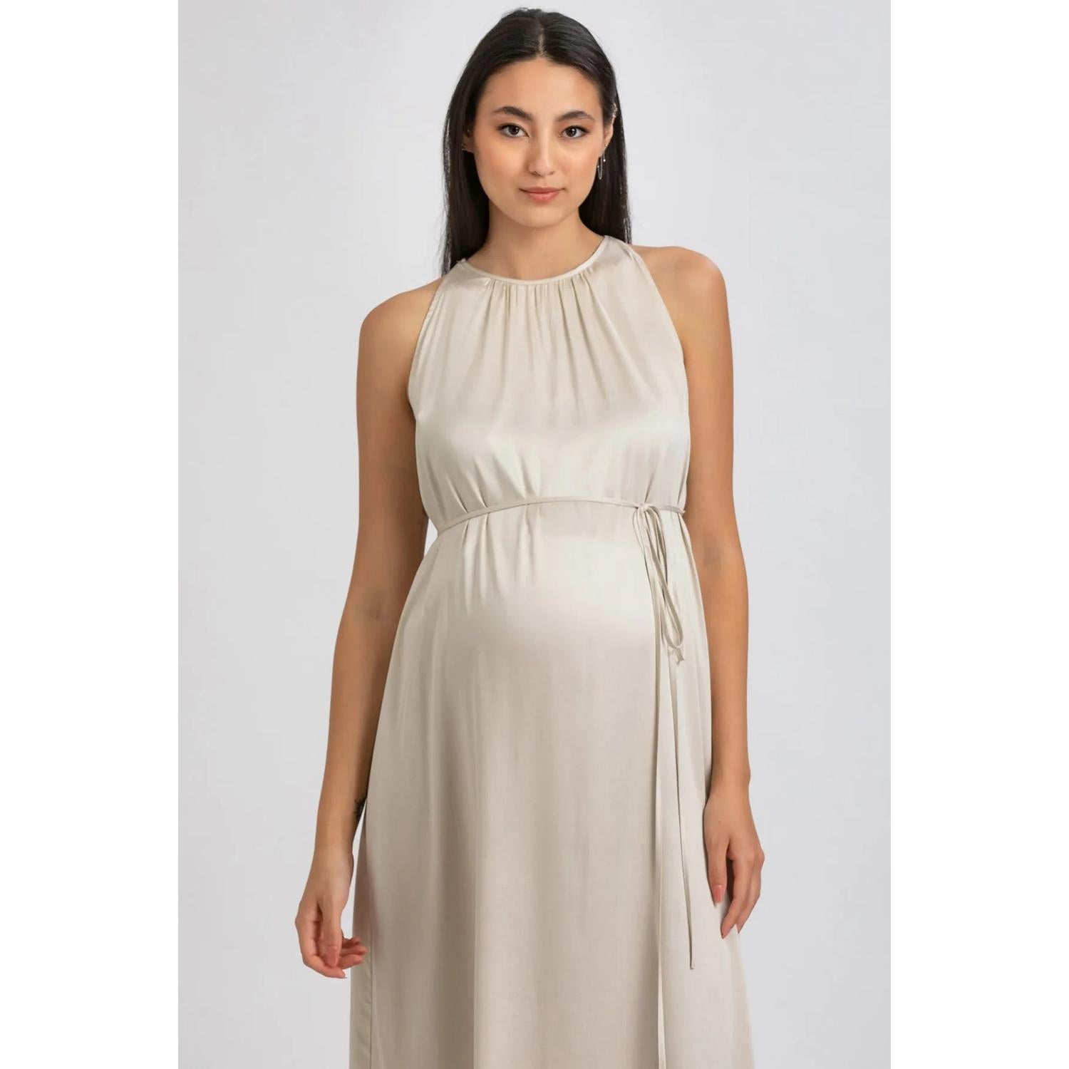 CLARISSA - Maxi Abito Premaman Beige con Cintura Rimovibile