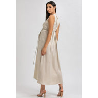 CLARISSA - Maxi Abito Premaman Beige con Cintura Rimovibile