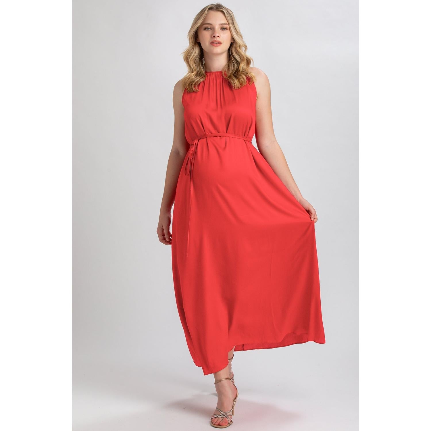 CLARISSA - Maxi Abito Premaman Corallo con Cintura Rimovibile