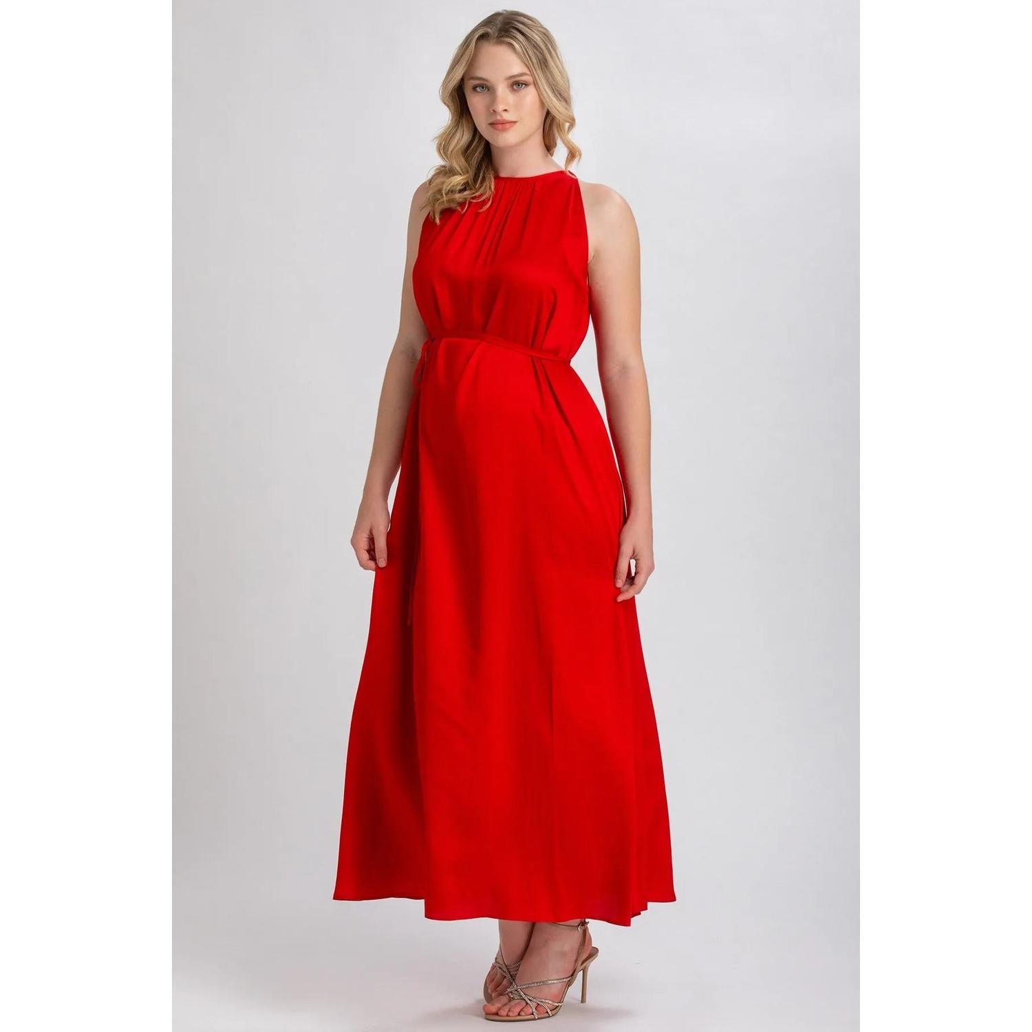CLARISSA - Maxi Abito Premaman Rosso con Cintura Rimovibile