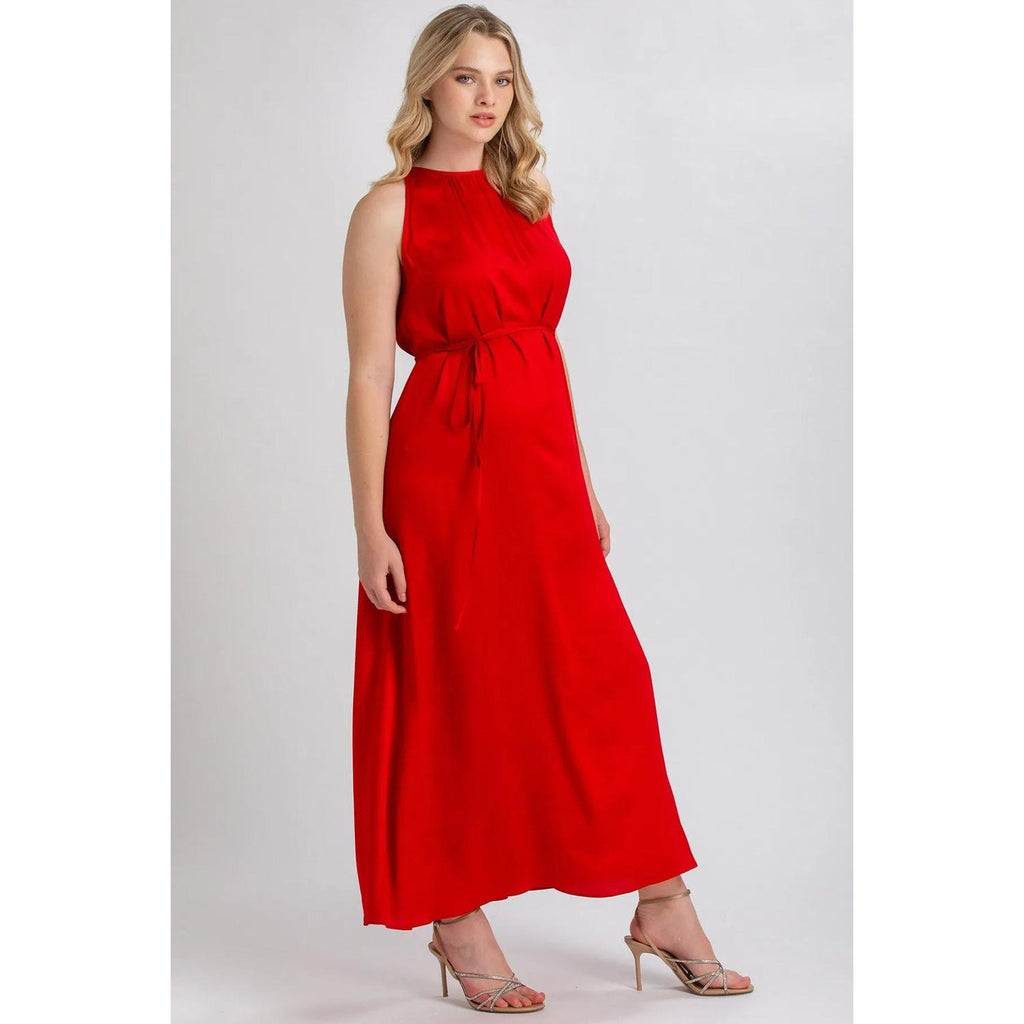 CLARISSA - Maxi Abito Premaman Rosso con Cintura Rimovibile