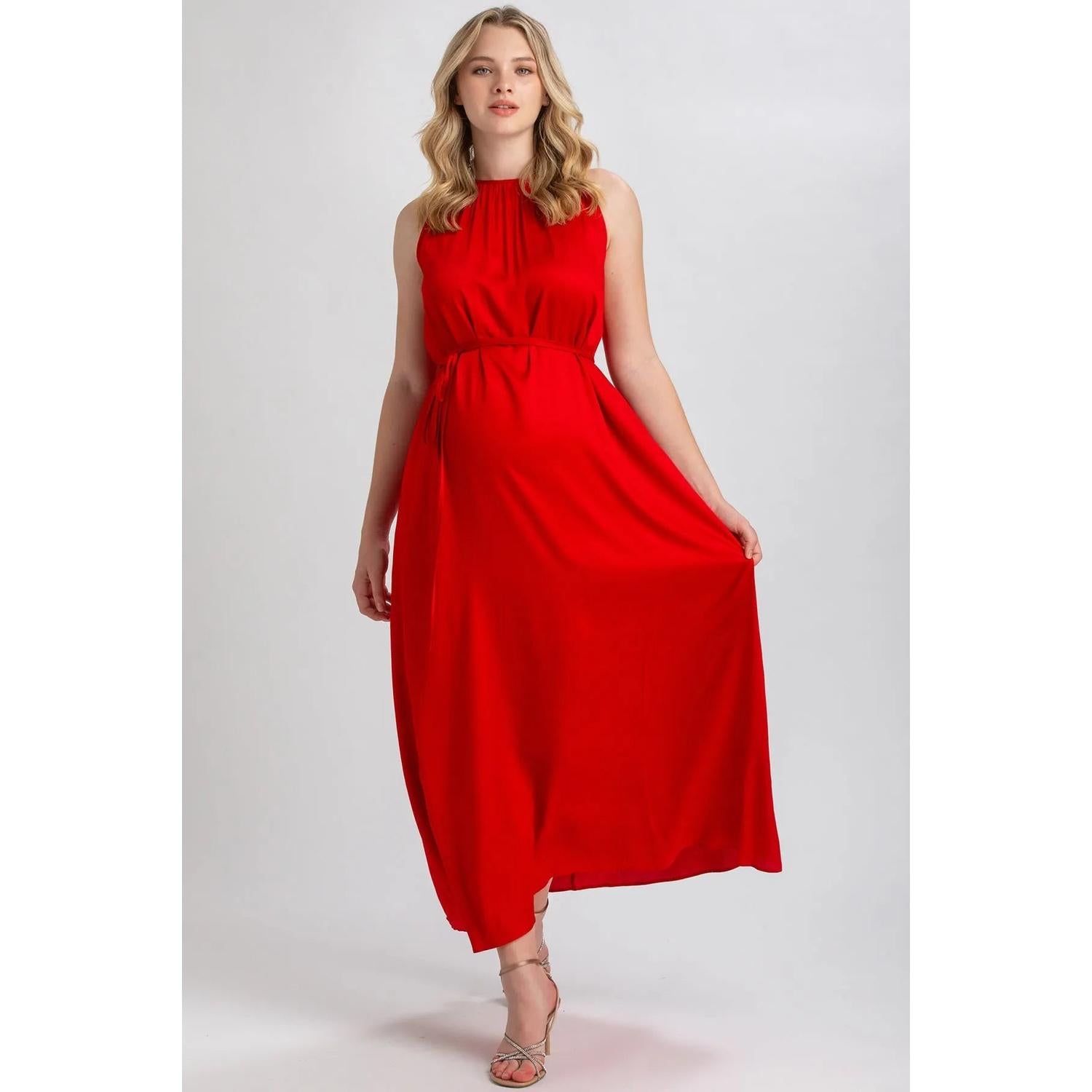 CLARISSA - Maxi Abito Premaman Rosso con Cintura Rimovibile