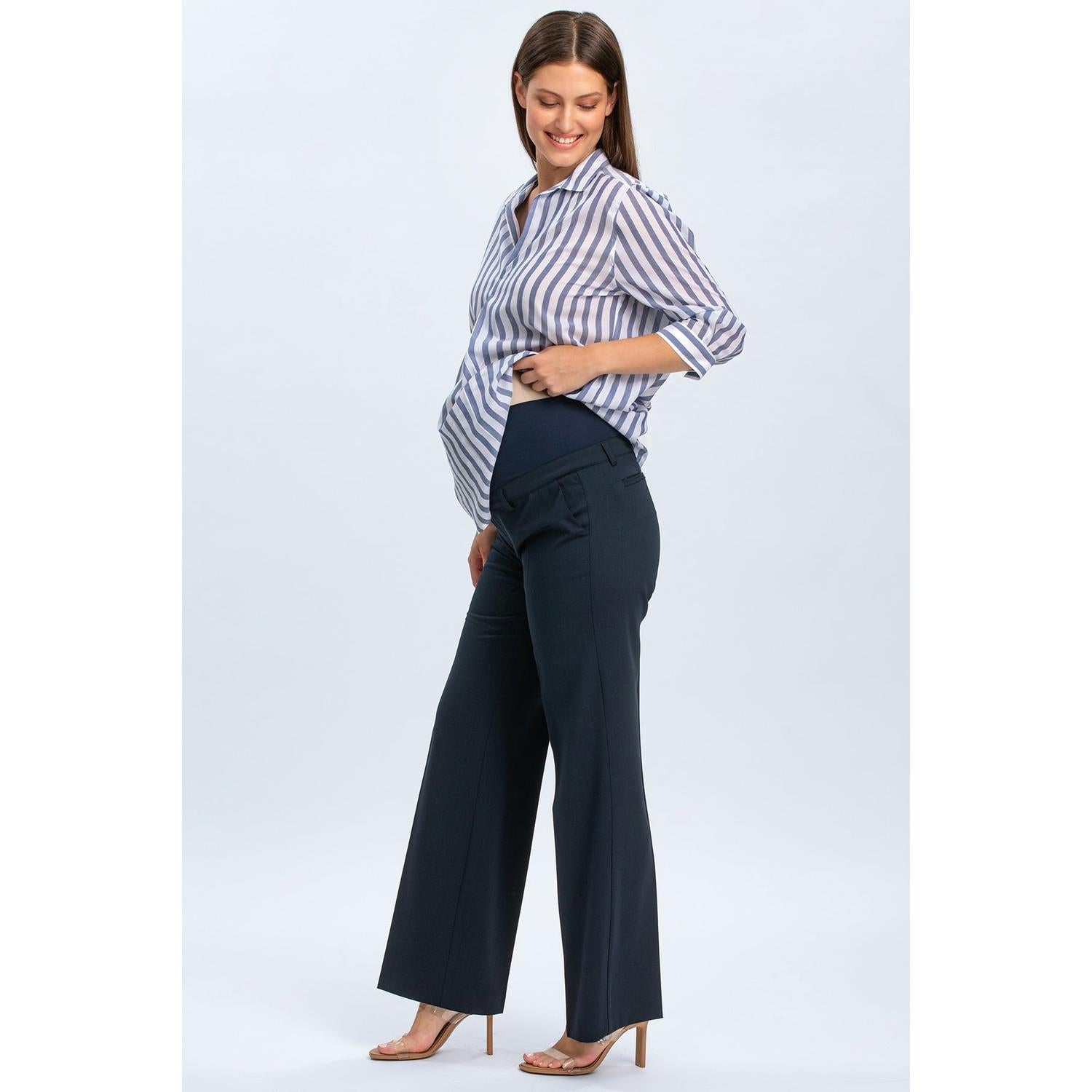 CRISTIAN - Pantaloni Premaman Blu Scuro a Gamba Larga