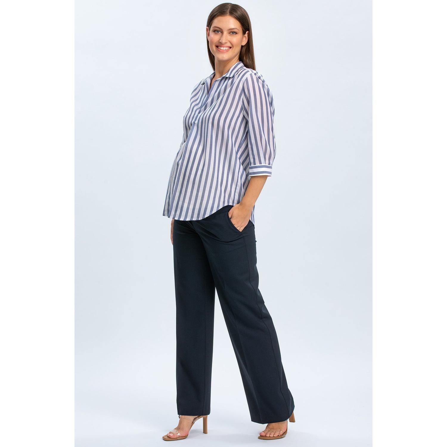 CRISTIAN - Pantaloni Premaman Blu Scuro a Gamba Larga