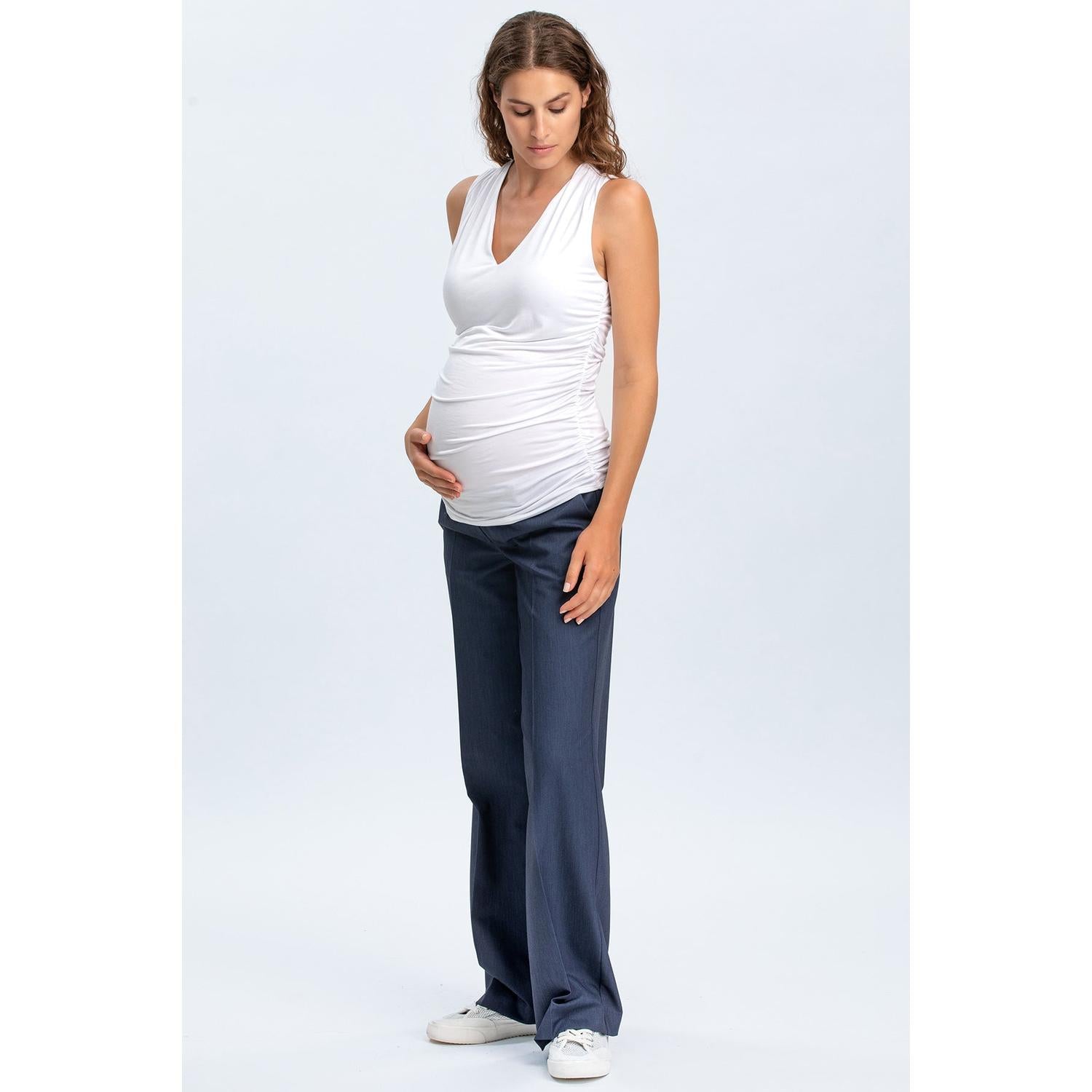 CRISTIAN - Pantaloni Premaman Denim Blu a Gamba Larga