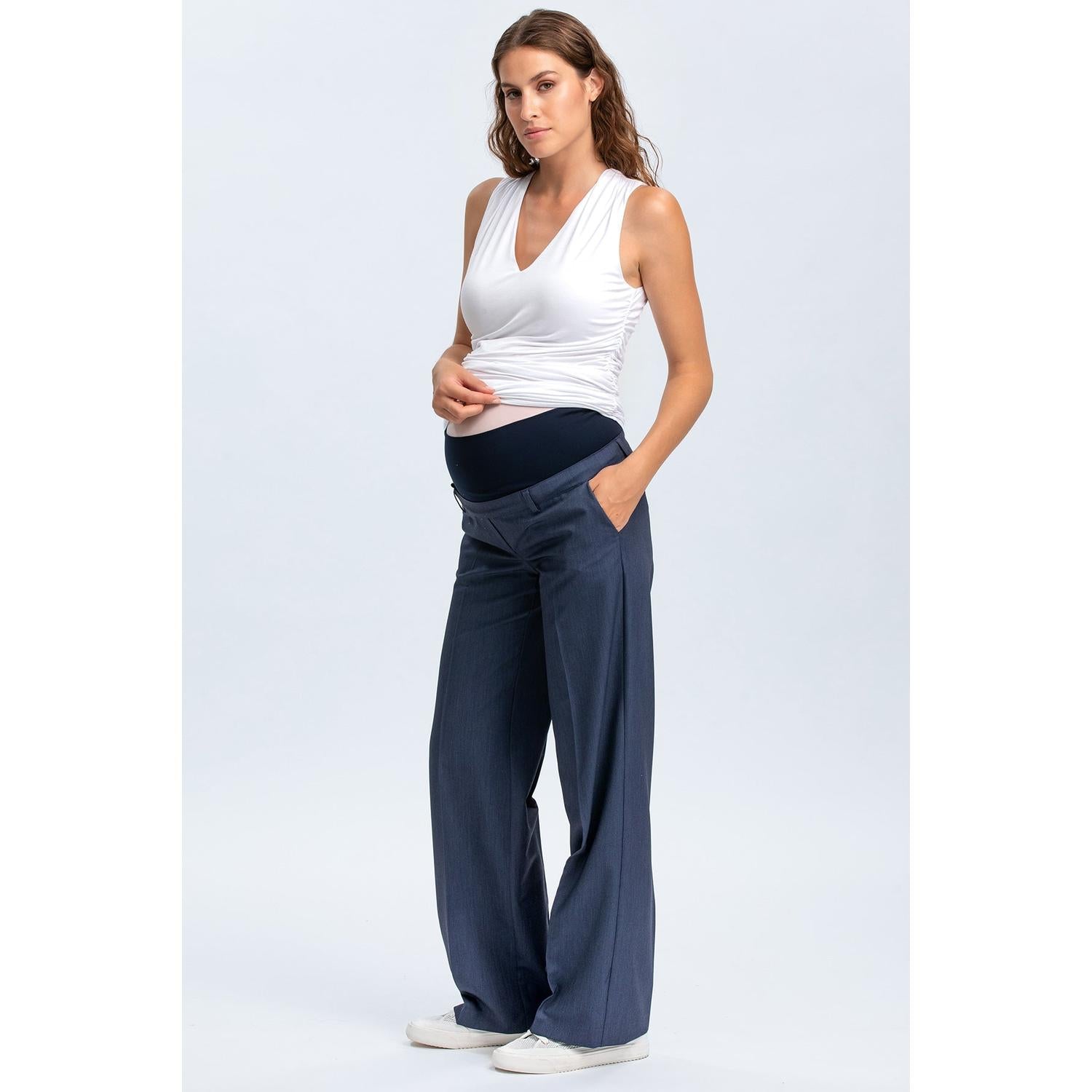 CRISTIAN - Pantaloni Premaman Denim Blu a Gamba Larga