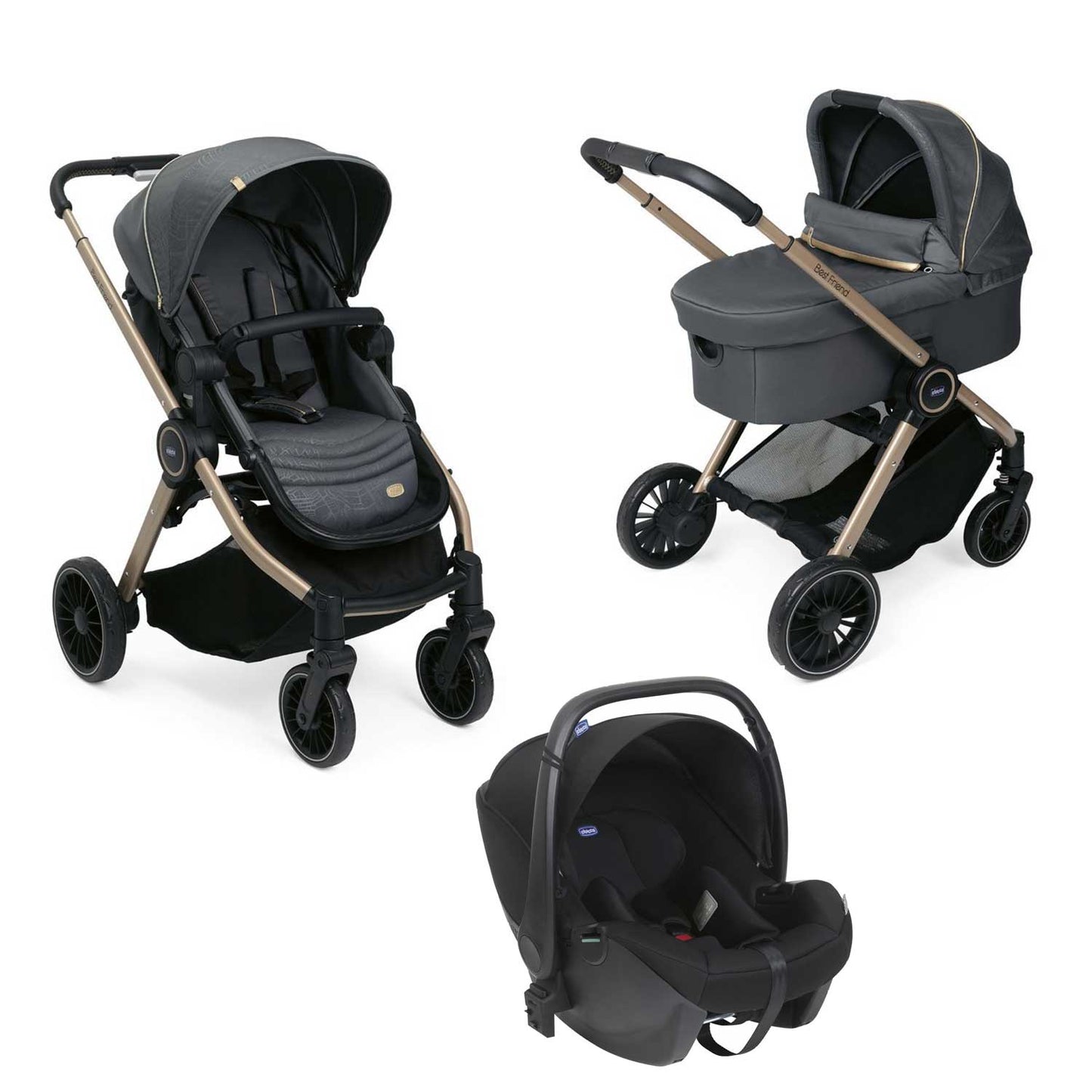 Chicco - Trio Best Friend Pro Light Con Nuovo S.A. Kori I-Size Essential Black + Omaggio Valigetta "Kit Mamma 2023"