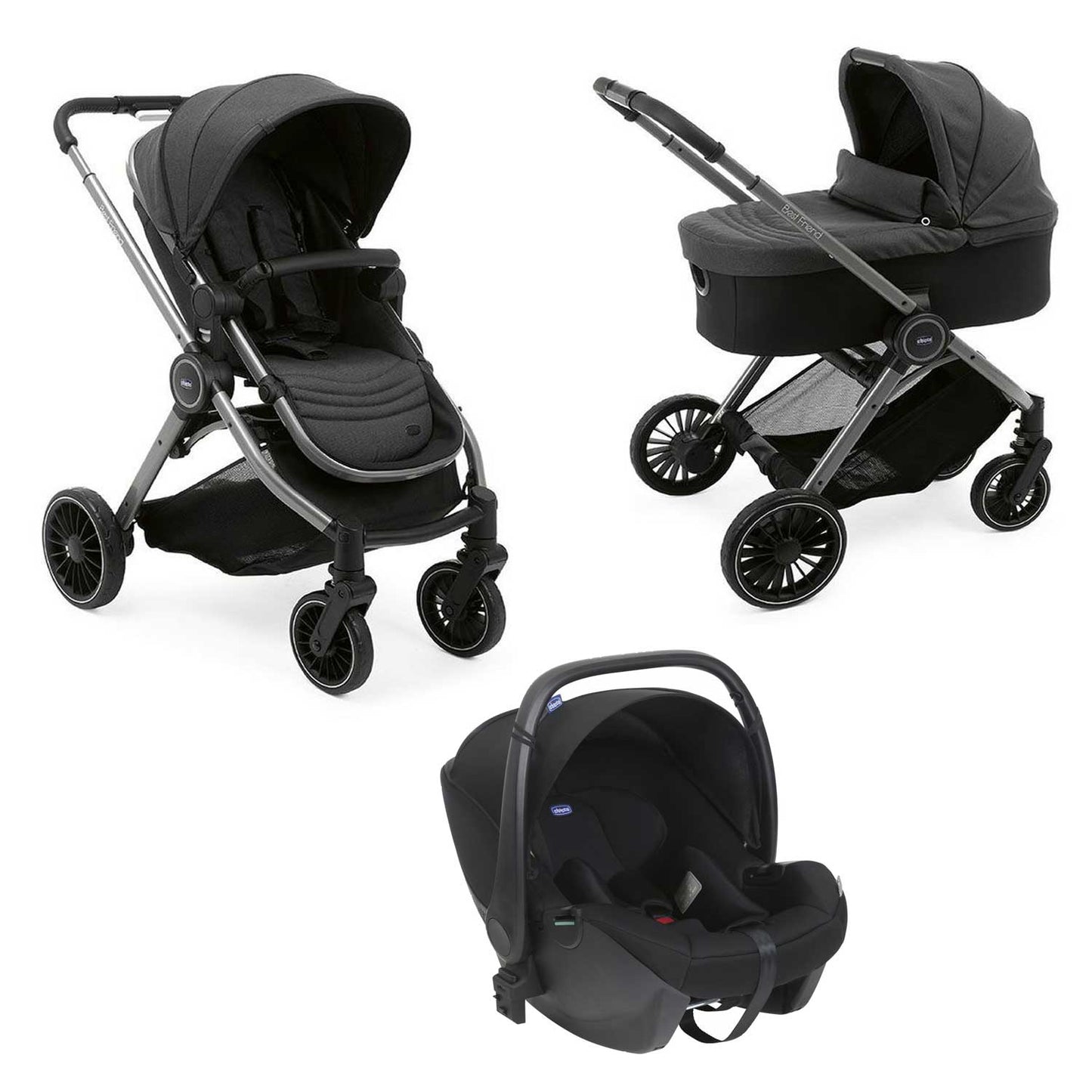 Chicco - Trio Best Friend Pro Light Con Nuovo S.A. Kori I-Size Essential Black + Omaggio Valigetta "Kit Mamma 2023"