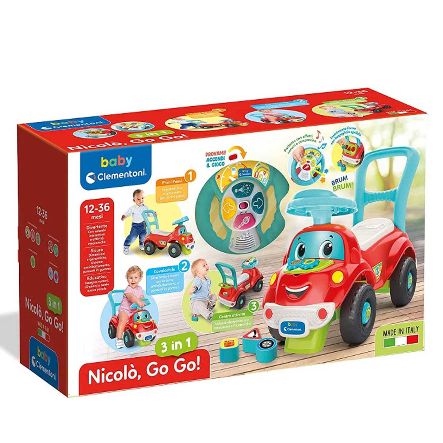 Clementoni - Baby Ride-on Car 3 in 1 NicoloÌ Go Go 17747