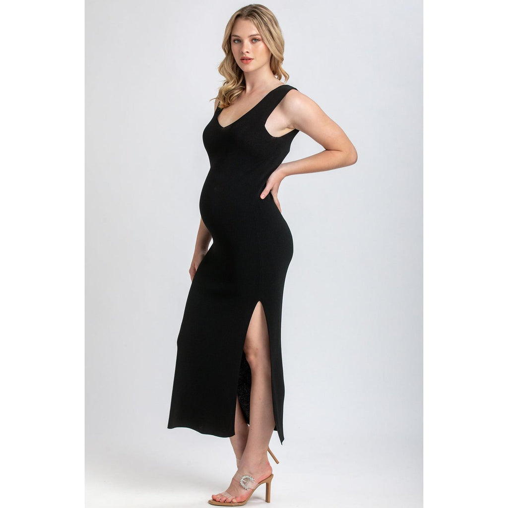 DALIA - Abito Premaman Aderente Nero con Scollo a V