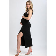 DALIA - Abito Premaman Aderente Nero con Scollo a V