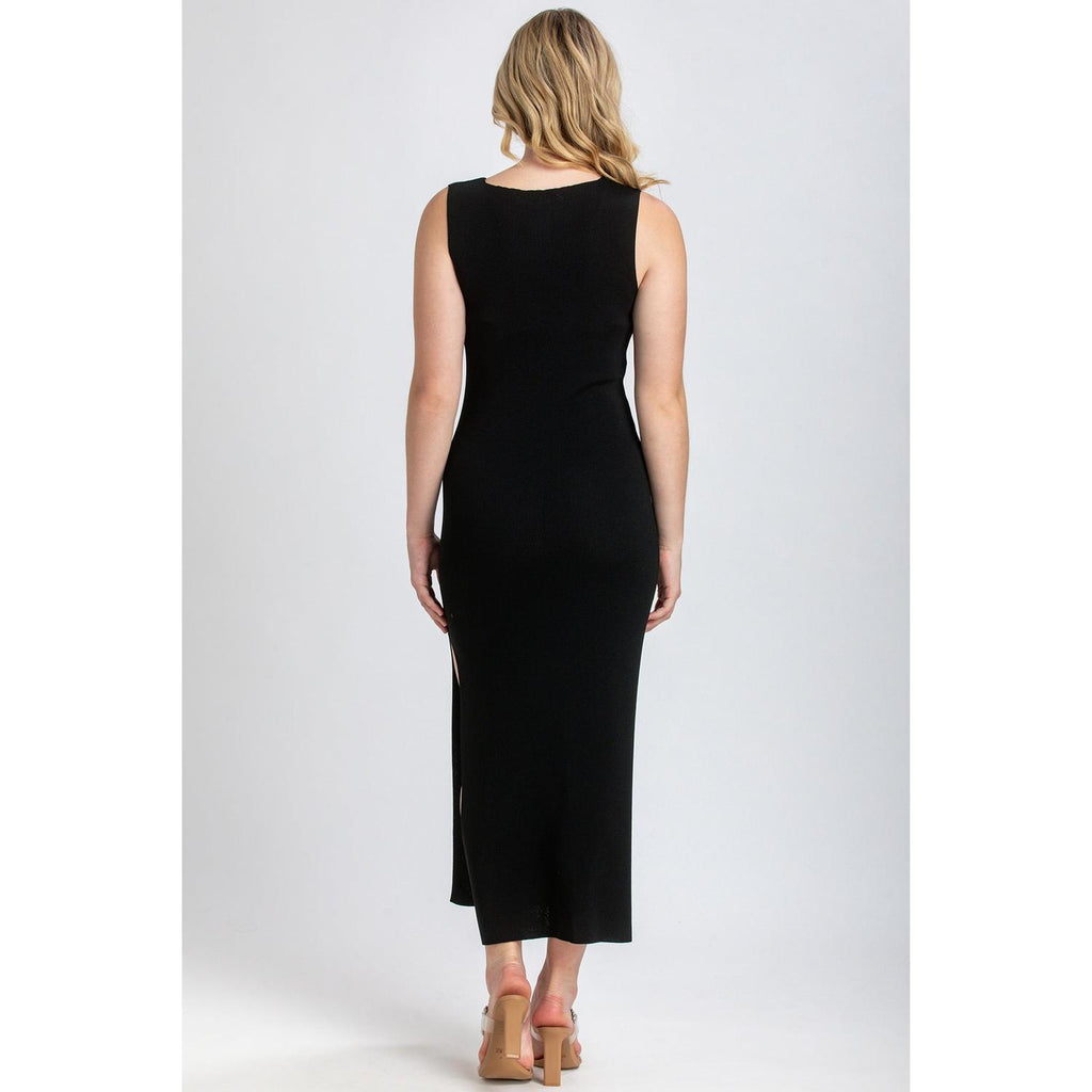 DALIA - Abito Premaman Aderente Nero con Scollo a V