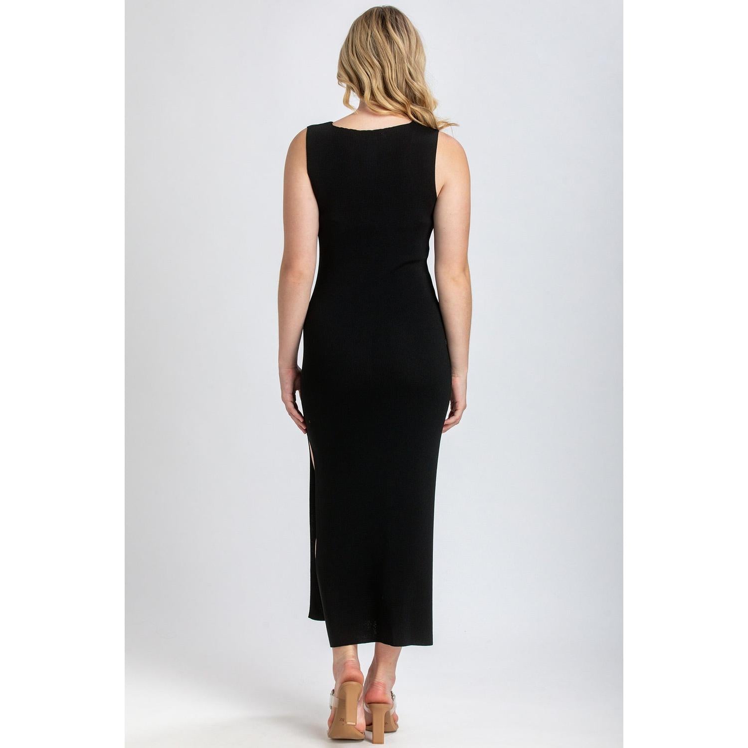 DALIA - Abito Premaman Aderente Nero con Scollo a V