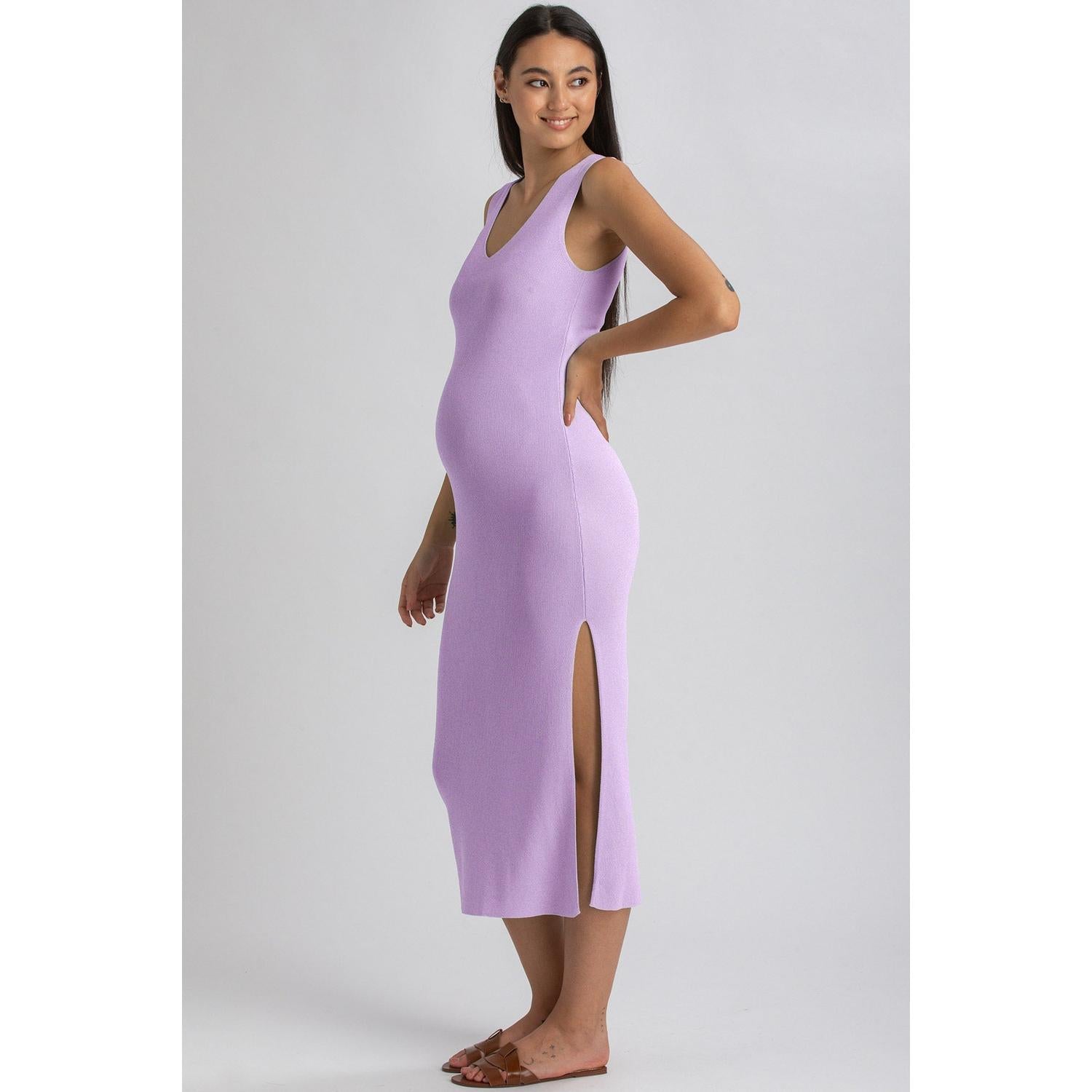 DALIA - Abito Premaman Aderente Viola con Scollo a V