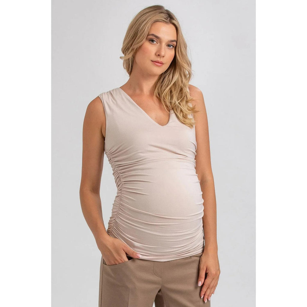 DOLCE - Maglia Premaman Beige Smanicata in Morbido Bambù