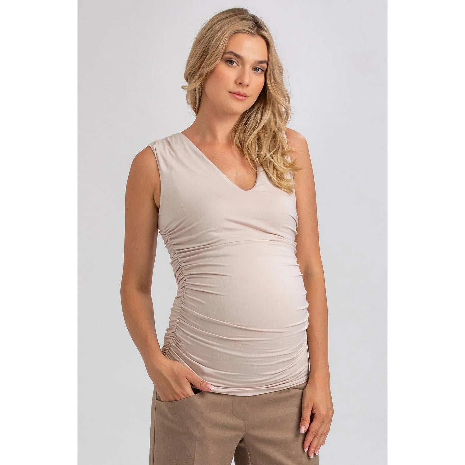 DOLCE - Maglia Premaman Beige Smanicata in Morbido Bambù