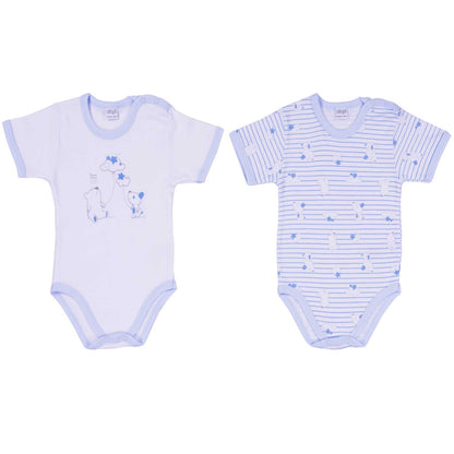 Ellepi - 2 Bodysuits with opening on the shoulder and short sleeves, 100% light blue cotton