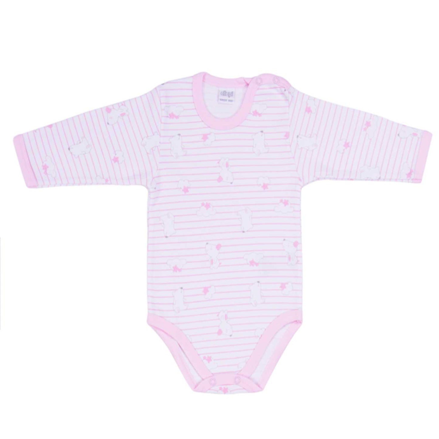 Ellepi - 2 Bodysuits with opening on the shoulder and long sleeves, 100% pink cotton