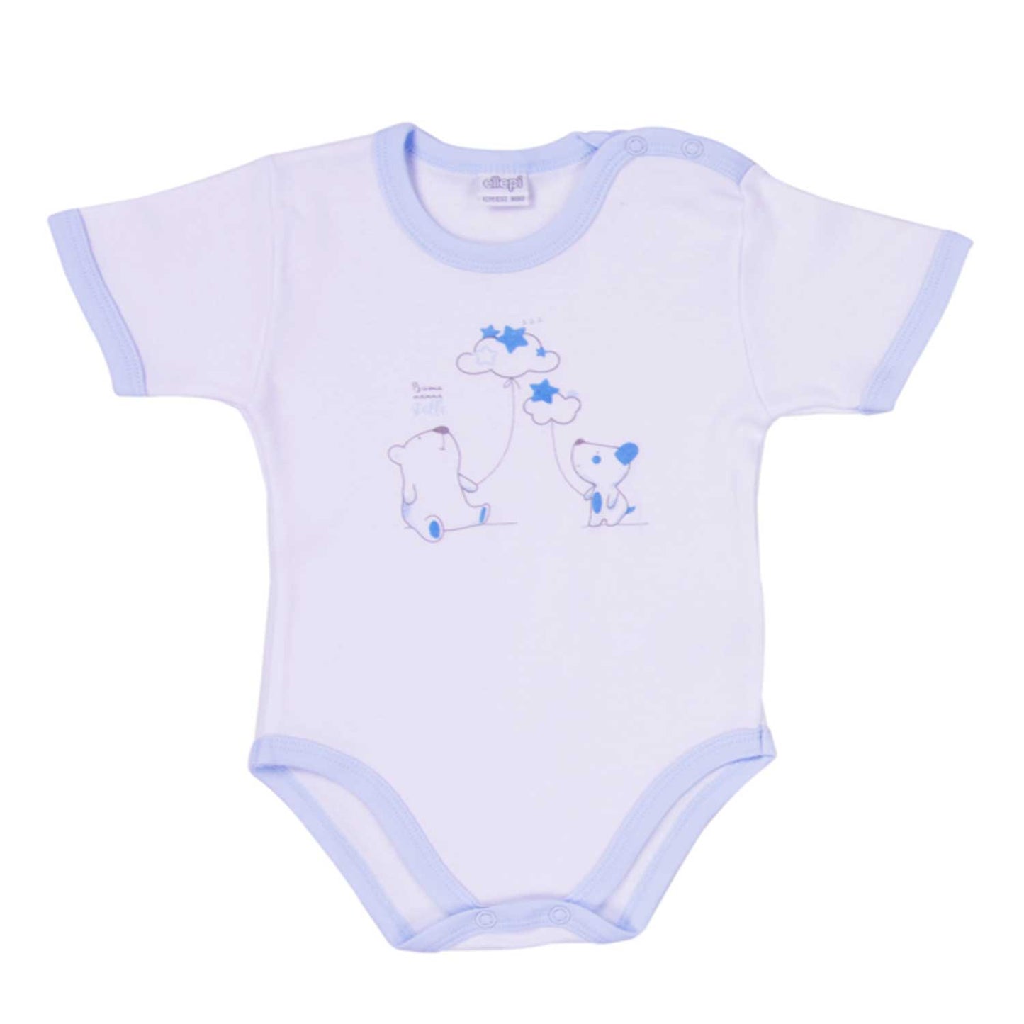 Ellepi - 2 Bodysuits with opening on the shoulder and short sleeves, 100% light blue cotton
