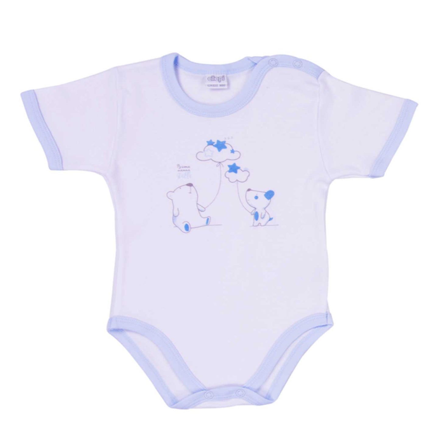 Ellepi - 2 Body con apertura sulla spalla a Maniche Corte 100% Cotone Azzurro