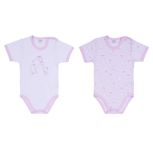 Ellepi - 2 Bodysuits with opening on the shoulder and short sleeves 100% Pink Cotton