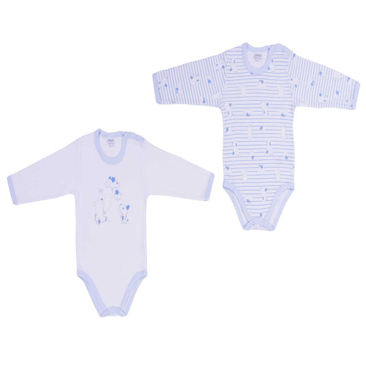 Ellepi - 2 Bodysuits with opening on the shoulder and long sleeves, 100% light blue cotton