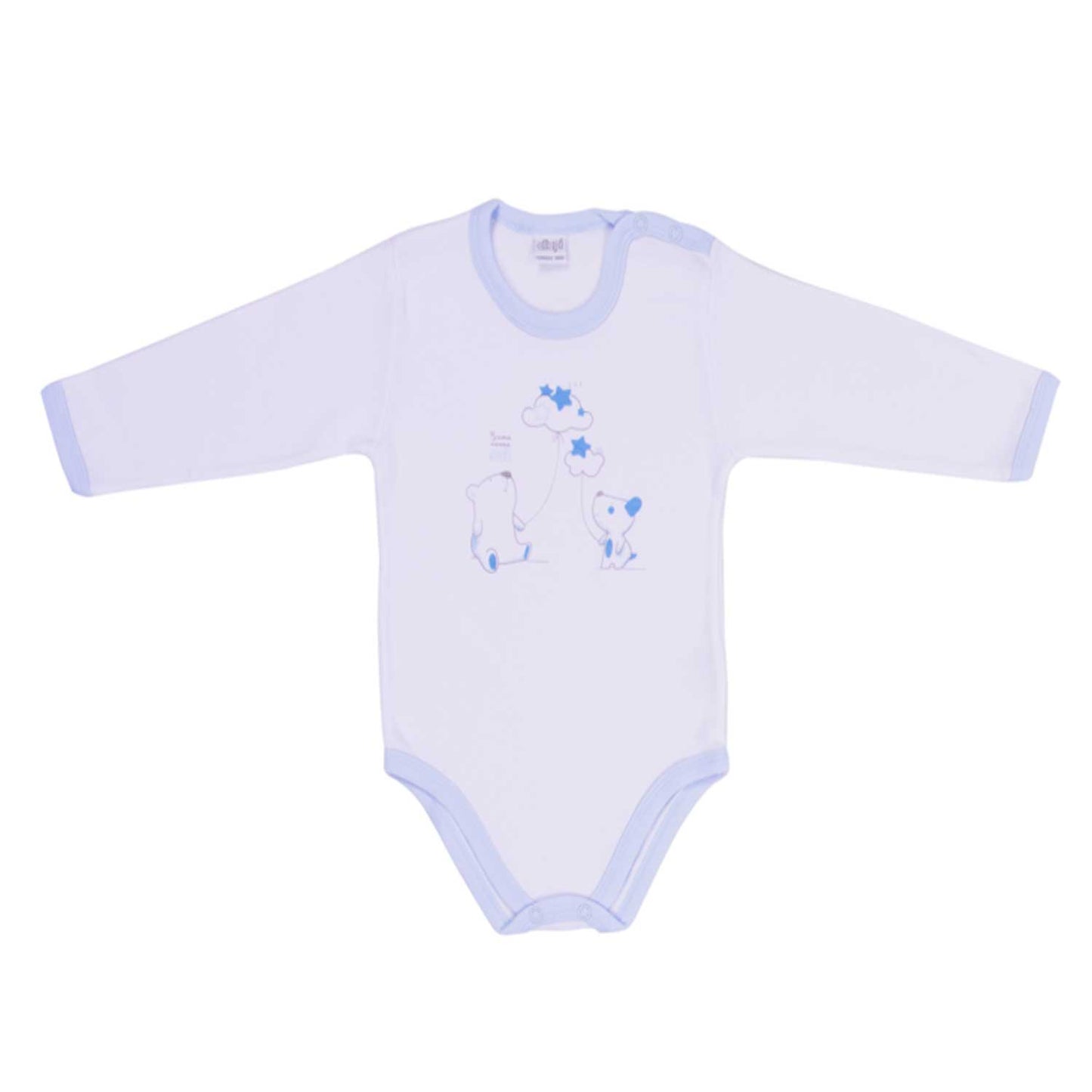 Ellepi - 2 Body con apertura sulla spalla a Maniche Lunghe 100% Cotone Azzurro