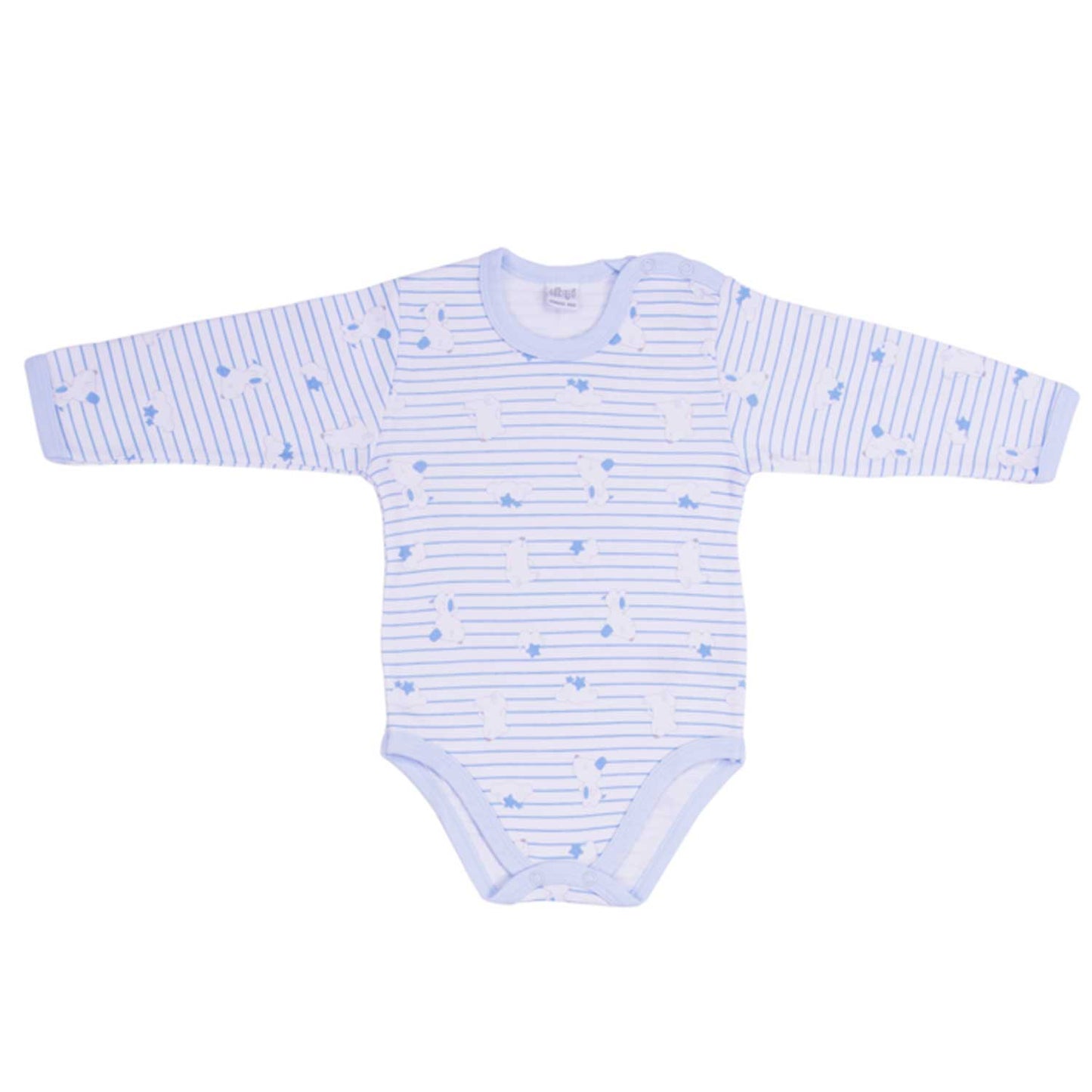 Ellepi - 2 Body con apertura sulla spalla a Maniche Lunghe 100% Cotone Azzurro