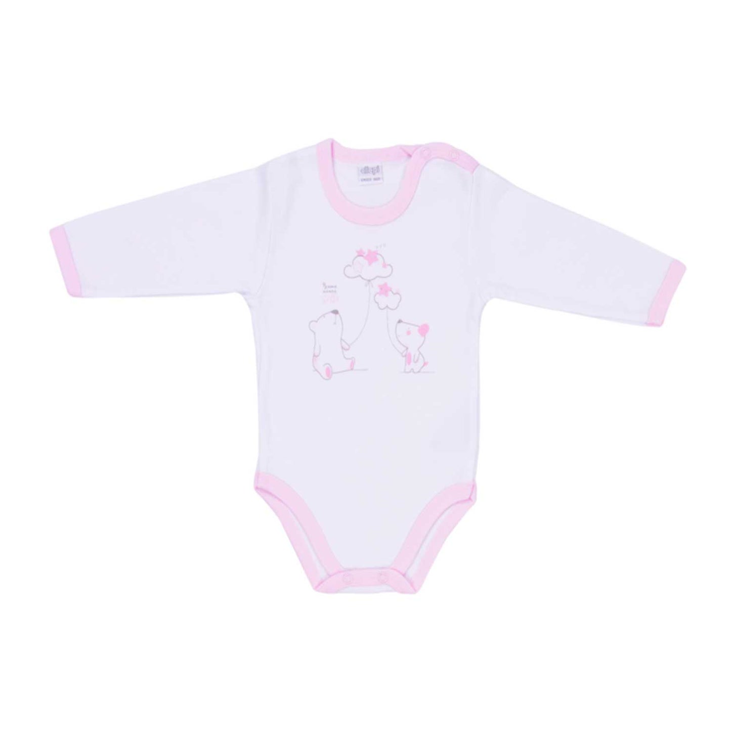 Ellepi - 2 Bodysuits with opening on the shoulder and long sleeves, 100% pink cotton