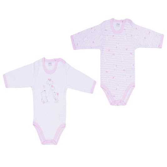 Ellepi - 2 Bodysuits with opening on the shoulder and long sleeves, 100% pink cotton