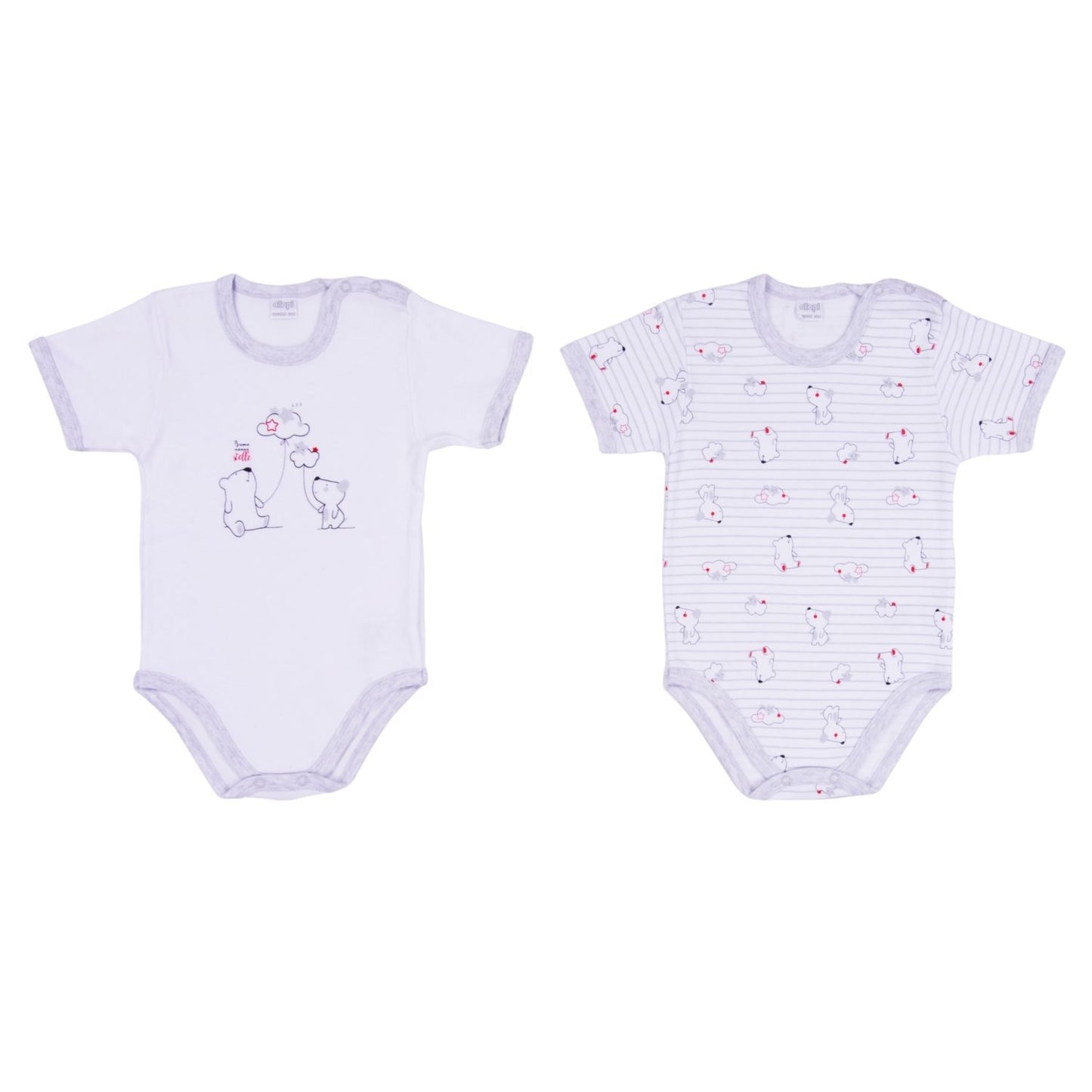 Ellepi - 2 Bodysuits with opening on the shoulder and short sleeves, 100% gray cotton