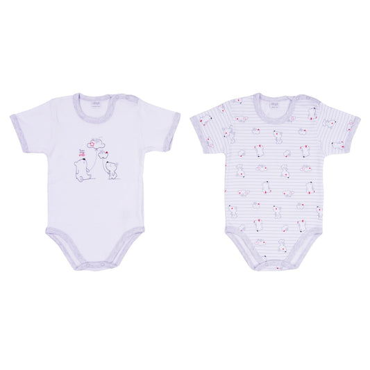 Ellepi - 2 Bodysuits with opening on the shoulder and short sleeves, 100% gray cotton