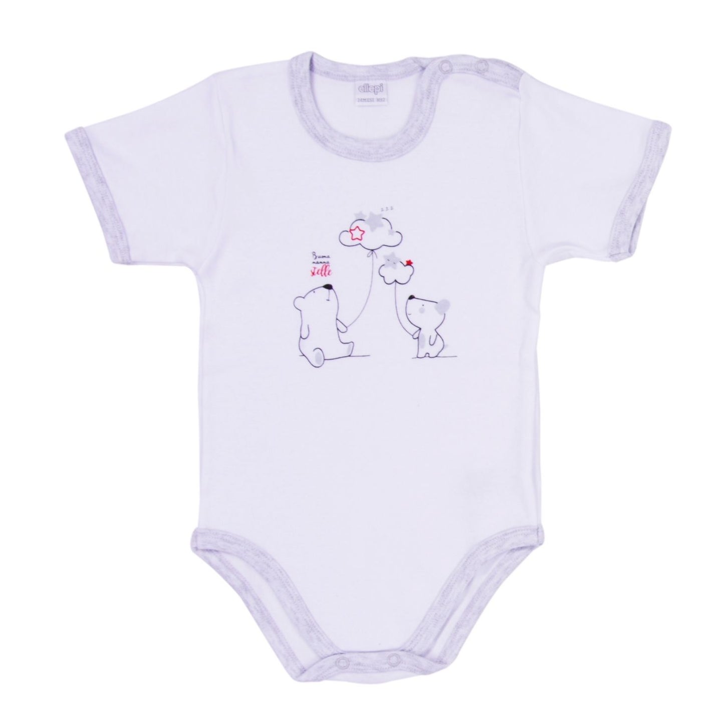 Ellepi - 2 Bodysuits with opening on the shoulder and short sleeves, 100% gray cotton