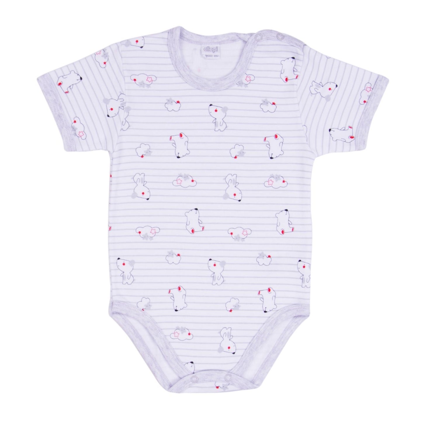 Ellepi - 2 Bodysuits with opening on the shoulder and short sleeves, 100% gray cotton