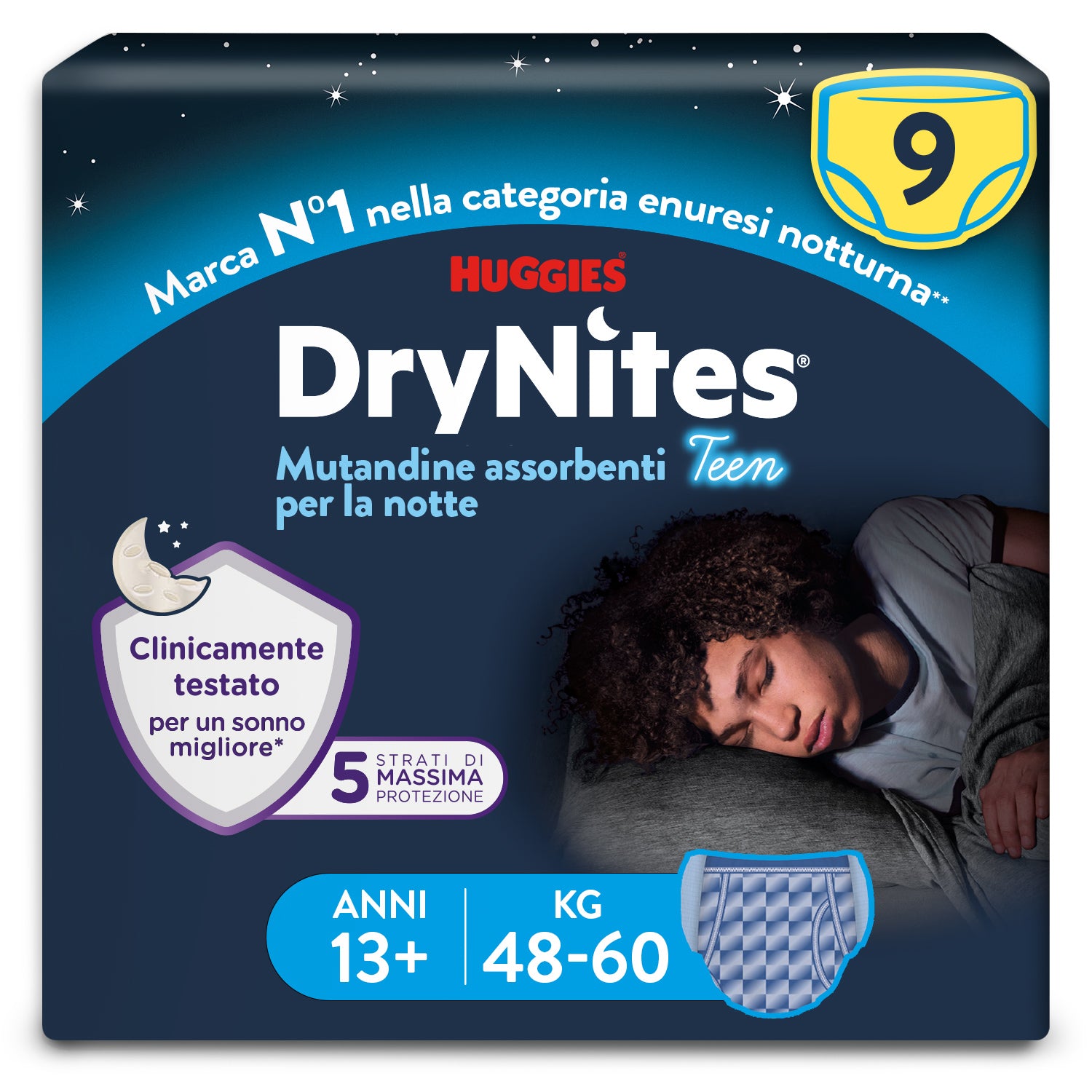 Huggies - DryNites Mutandine per maschi taglia 13+ (9 pezzi)