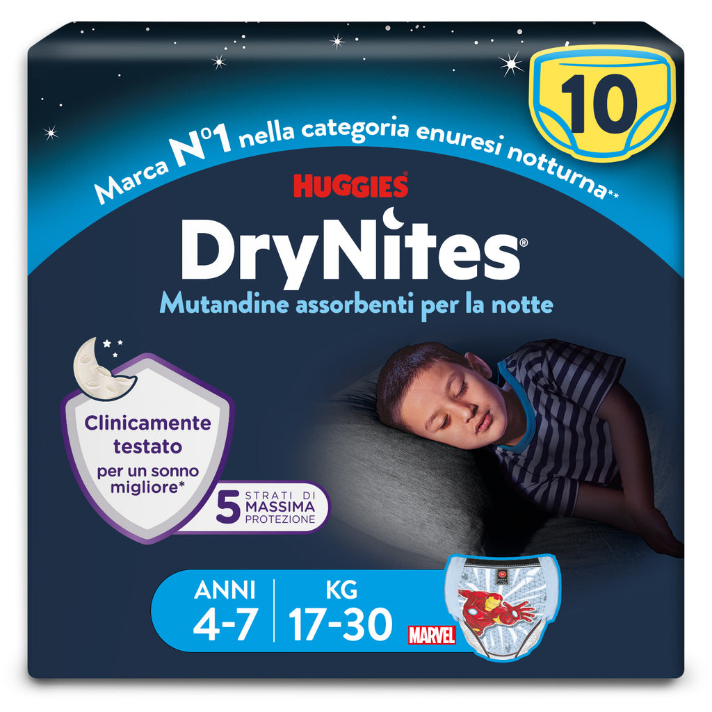 Huggies - Mutandine Assorbenti Drynites Boy 4/7anni 17/30 Kg: Confezione 10 Pz
