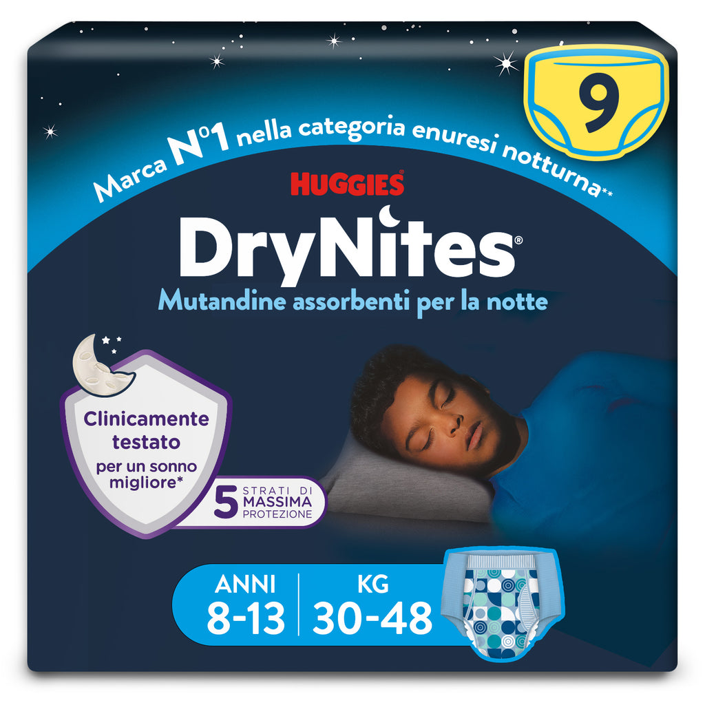 Huggies - DryNites Mutandine per maschi taglia 8-13 (9 pz)