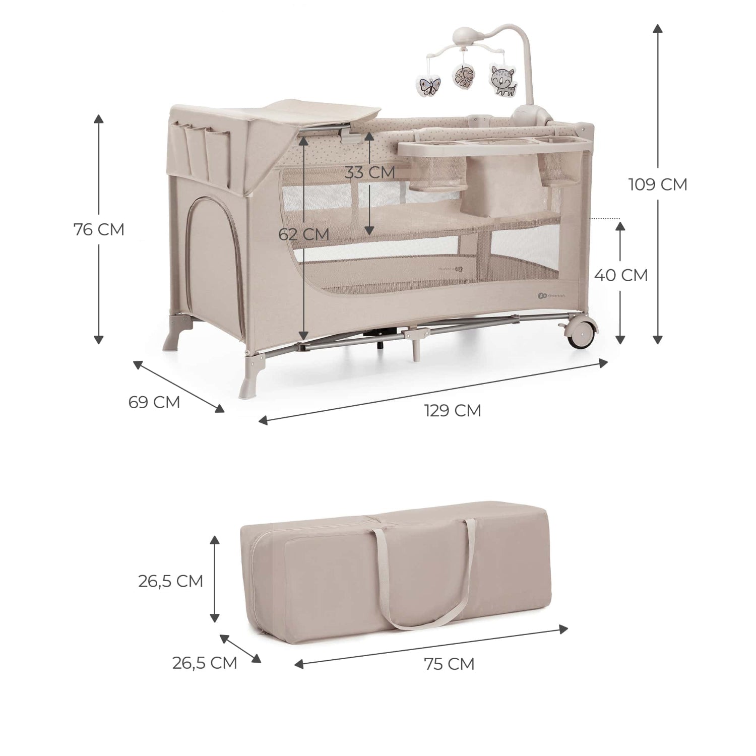 Kinderkraft - Lettino da viaggio Joy2 3in1 con accessori