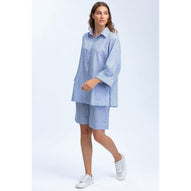 LIPARI - Camicia Oversize in Lino a Righe Blu